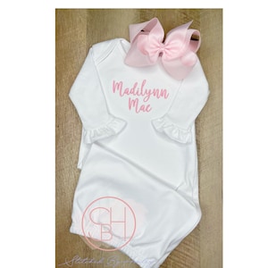 Personalized Baby Gown: Embroidered Girl Name, Ruffle Sleeves