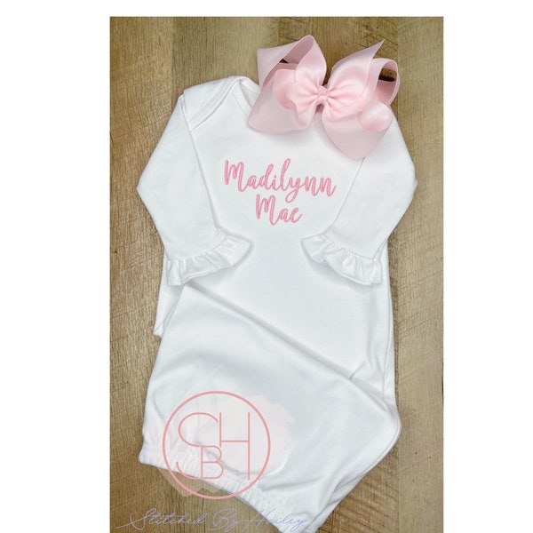 Personalized Baby Girl Gown, Baby Gown with Embroidered Name