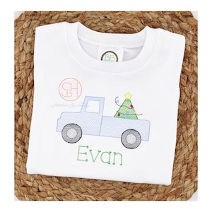 Boys Christmas Shirt Personalized with Name Embroidered, Monogram Christmas Tree Truck Shirt for toddler boy