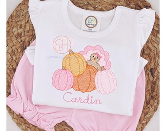 Personalized Embroidered Girls Fall Pumpkin Shirt
