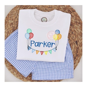 Personalized Boys Birthday Shirt: Embroidered Balloon Design