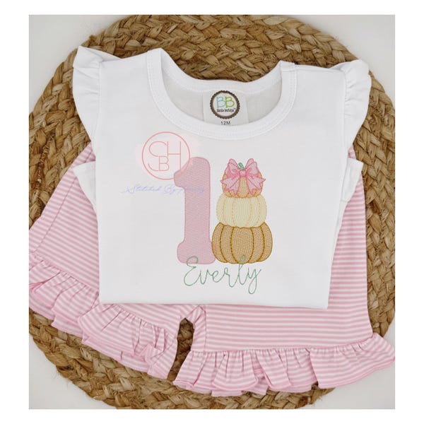 Personalized Pumpkin Birthday Shirt: Embroidered Girls First Birthday Top