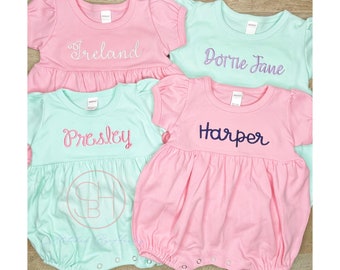 Baby Toddler Girl Monogram bubble Romper Personalized Gift