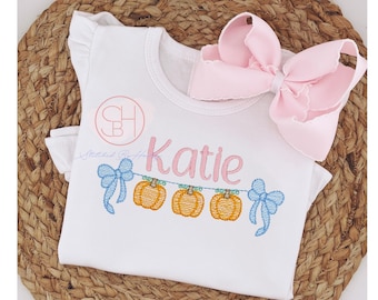 Girl's Fall Pumpkin Shirt Personalized with name top 6M 12M 18M 2T 3T 4T