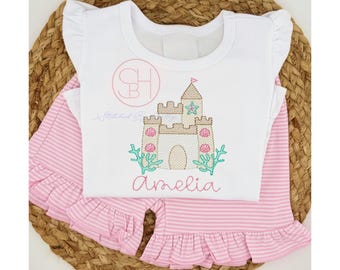 Personalized Embroidered Sandcastle Shirt or Bodysuit - Summer Beach