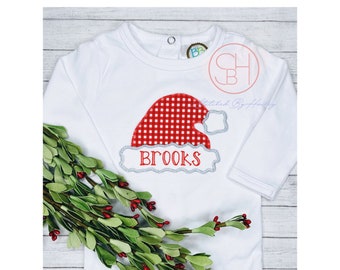 Boys Christmas Shirt with Santa hat Personalized with name Embroidered 6M 12M 18M 2T 3T 4T