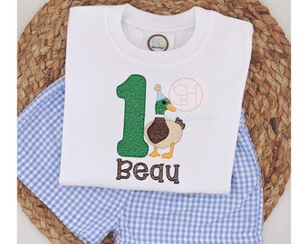 Personalized Mallard Duck Birthday Shirt - Embroidered Boy's Party Tee