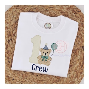 Boys Teddy Bear Birthday Shirt: Embroidered Bearly One Bodysuit