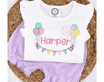 Girls Embroidered Birthday Shirt: Personalized Monogrammed Tee