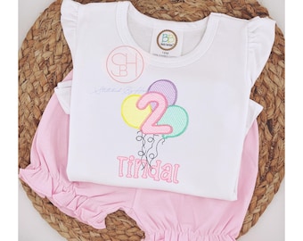 Girls Personalized Birthday Shirt: Embroidered Balloons