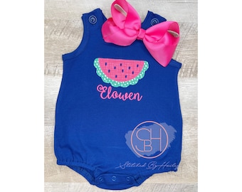 Personalized Baby Girl Watermelon Applique Bubble - Summer Outfit