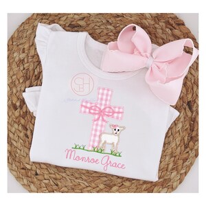 Girls Personalized Easter Church Shirt Cross and Lamb Bodysuit with Name Embroidered