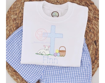 Boys Easter Church Shirt Cross and Lamb Kids Bodysuit Personalized Toddler or Baby with Name Embroidered