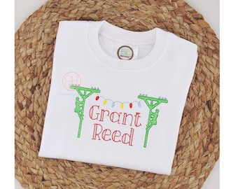 Boys Personalized Christmas Shirt: Embroidered Lineman Tee