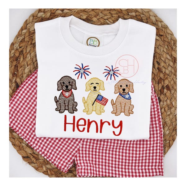 Personalized Patriotic Puppy Shirt: Embroidered 4th of July Tee