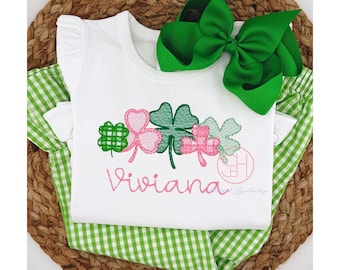 Girls St Patricks Day Shirt, Personalized Girls St. Patricks Day Shirt, Embroidered Clover Shirt with Name