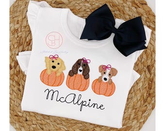 Girls' Fall Shirt: Pumpkin Patch Puppy, Personalized Monogram