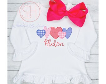 Girls Valentines Shirt, Personalized Girls Valentines Day Shirt, Embroidered Valentines Shirt with Name