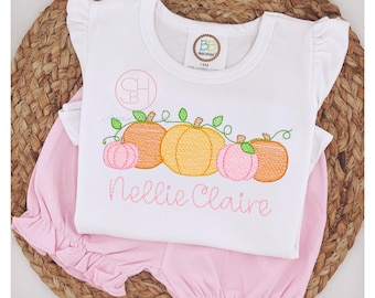 Girl&#39;s Fall Pumpkin Patch Shirt Personalized with name top 6M 12M 18M 2T 3T 4T