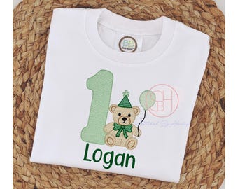 Boys Teddy Bear Birthday Shirt: Embroidered Bearly One Bodysuit