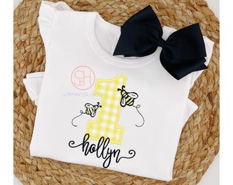 Girls Bumble Bee First Birthday Shirt Outfit Personalized