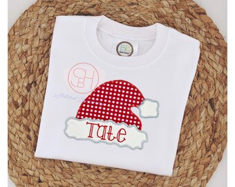 Personalized Boys Christmas Shirt: Embroidered Santa Hat