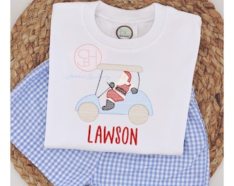 Boys Christmas Shirt: Santa Golf Cart, Personalized Toddler Tee