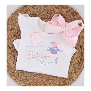 Girl&#39;s Personalized Shirt, Ice Skating shirt embroidered with Name, Toddler girl winter monogram shirt