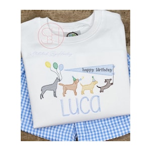 Boys Personalized Birthday Shirt with Name and Puppy parade, it's a pawty birthday theme