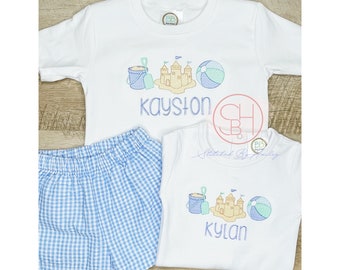 Boys Summer Beach Personalized Shirt Bodysuit with Name Embroidered 3M 6M 9M 12M 2T 3T