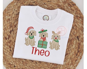 Personalized Boys Christmas Shirt: Embroidered Puppy Holiday Outfit