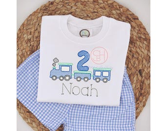 Boys Personalized Train Birthday Shirt: Embroidered Party Tee
