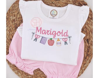 Girls Back To School Shirt with Name, First Day of Preschool Shirt Embroidered