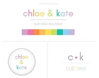 Editable Premade Logo Design | Clothing Boutique Logo Watermark | Rainbow Logo | Bright Happy Cute Logo