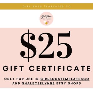 Certificado de regalo digital Vales de 25, 50 y 100 dólares SOLO para GirlBossTemplatesCo y ShaleceElynne Shops Regalo de Navidad Regalo de cumpleaños