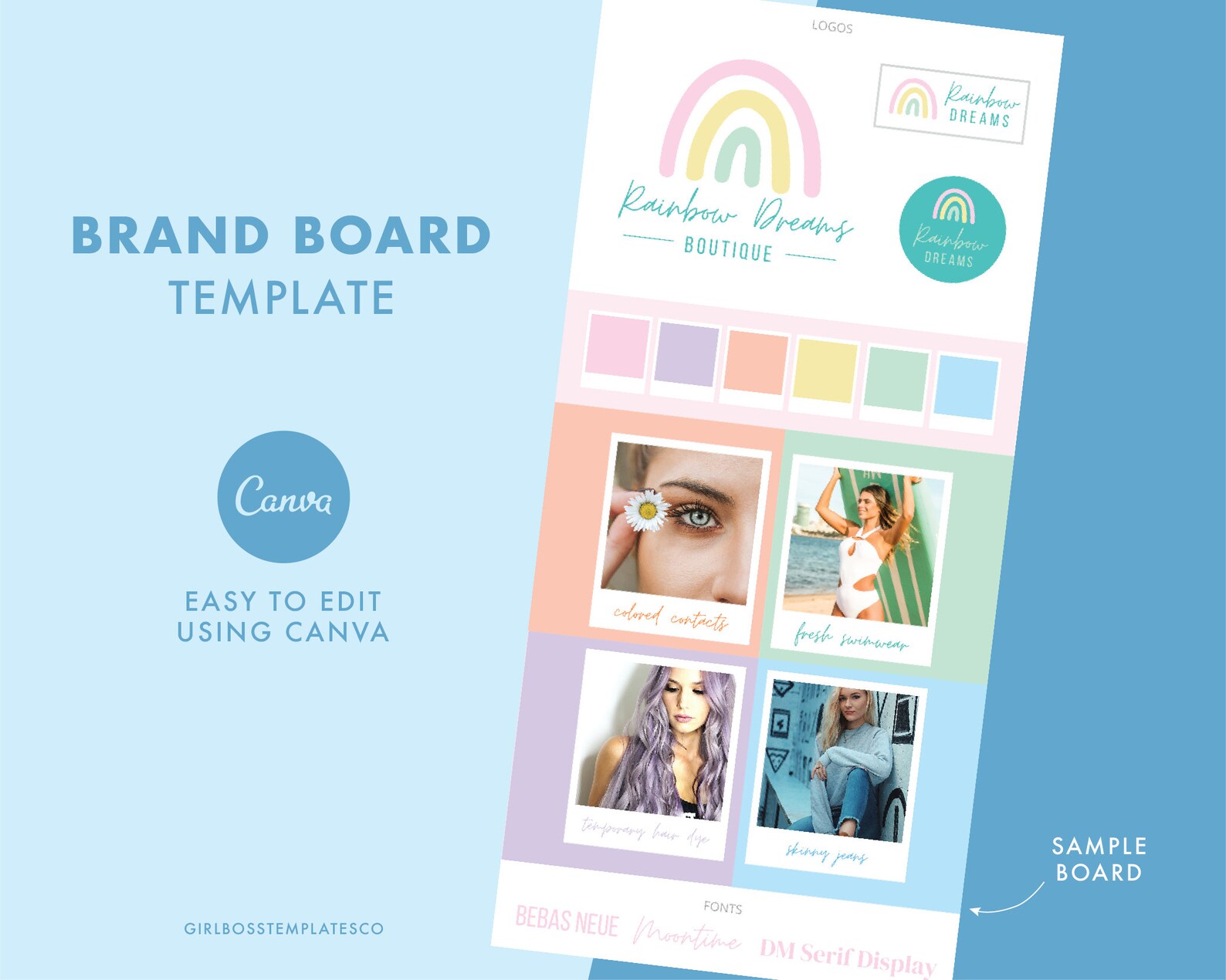 Brand Board Pastel Canva Easy to Edit Mood Board Colorful - Etsy