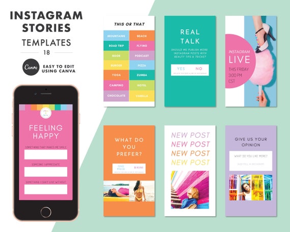 Instagram Stories Template Colorful Canva Easy to Edit - Etsy