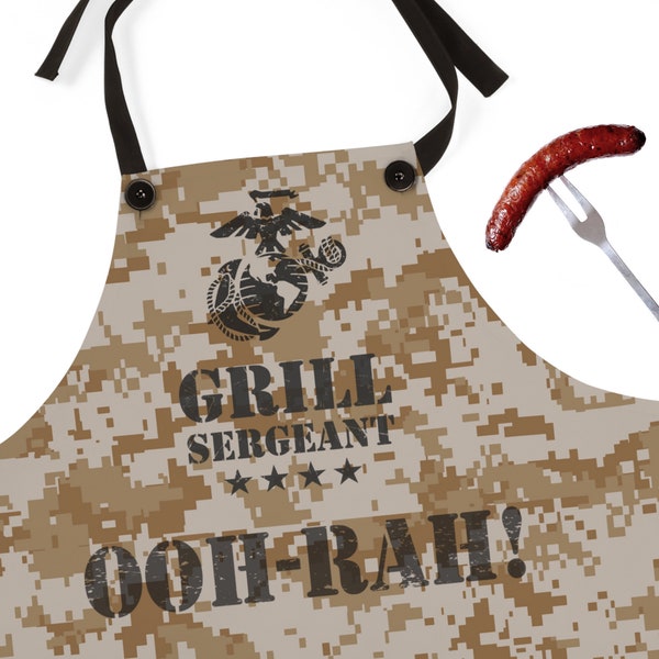 Chef Apron -  Marine Camo, OOH-RAH! | Green or Desert Color | Quality Chefwear  | Dad Apron | Mom Apron | Military Apron