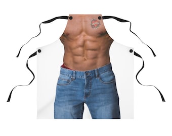 Chef Apron – Personalized Six-Pack Abs with Tattoo | Choose Skin Tone | Fun Gift for Cooks | Quality Chefwear | Halloween Costume Apron