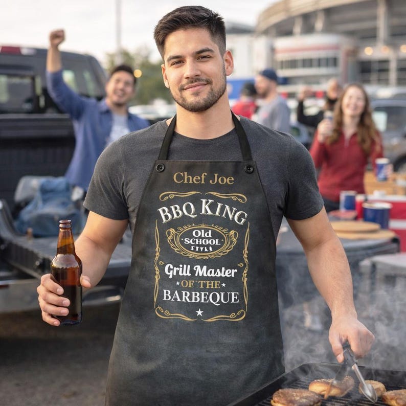 Delantal personalizado de BBQ King Grill Master: regalo de chef de la vieja escuela imagen 3