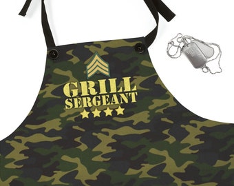 Green Camo - Grill Sergeant Apron: Cooking Apparel Gift