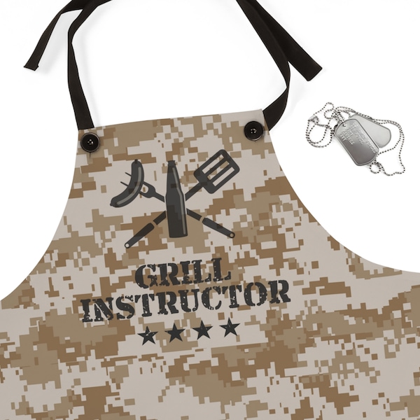 Chef Apron - Marine Camo, Grill Instructor | Quality Chefwear | Cooking Apparel Gift | Dad Apron | Mom Apron | Military Apron | Easy Costume