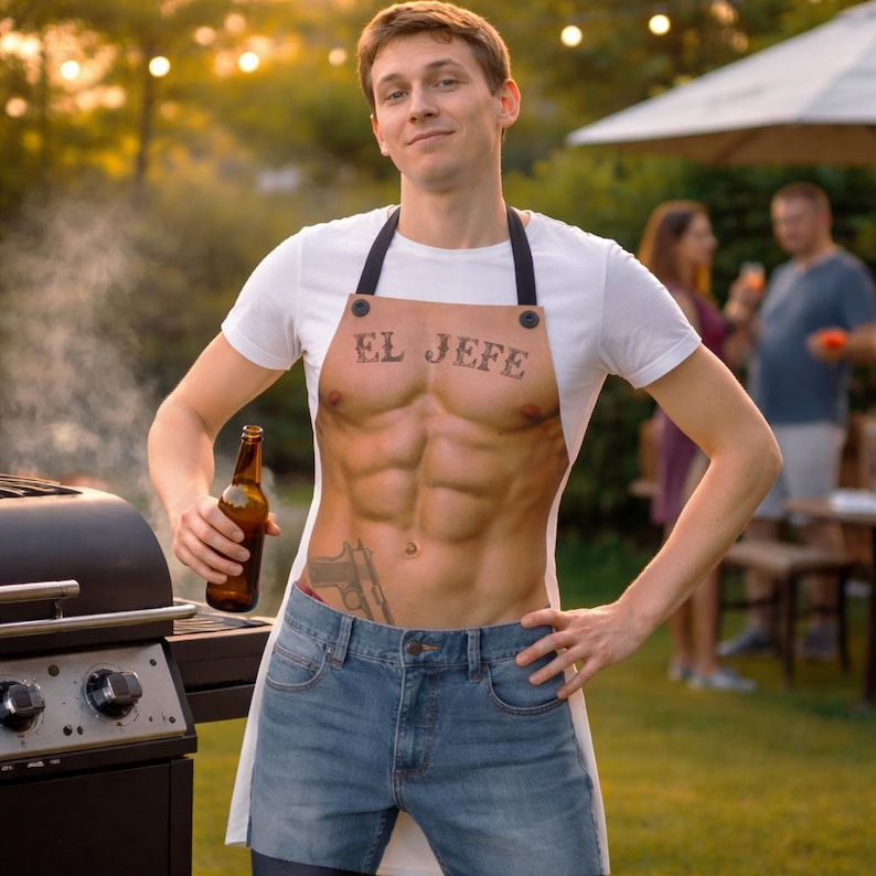 Abs Tattoo Chef Apron: El Jefe Grilling Apron, The Boss BBQ Accessory immagine 3