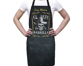 Chef Apron - Personalized - El Jefe de la Parrilla | Boss of the Grill | Quality Chefwear | Cooking Apparel Gift | Dad apron | Mom Apron