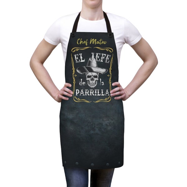 Chef Apron - Personalized - El Jefe de la Parrilla | Boss of the Grill | Quality Chefwear | Cooking Apparel Gift | Dad apron | Mom Apron