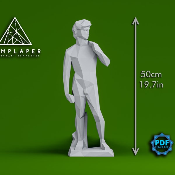 DIY 3D David (Michelangelo) paper model, Low Poly Sculpture, Do It Yourself Paper 3D Art, Printable 3D papercraft template, DIY Paper Statue
