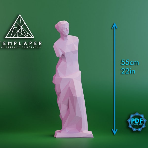 DIY 3D Venus de Milo paper model, Low Poly Sculpture, Do It Yourself, Paper 3D Art, Printable 3D papercraft template, DIY Paper Statue