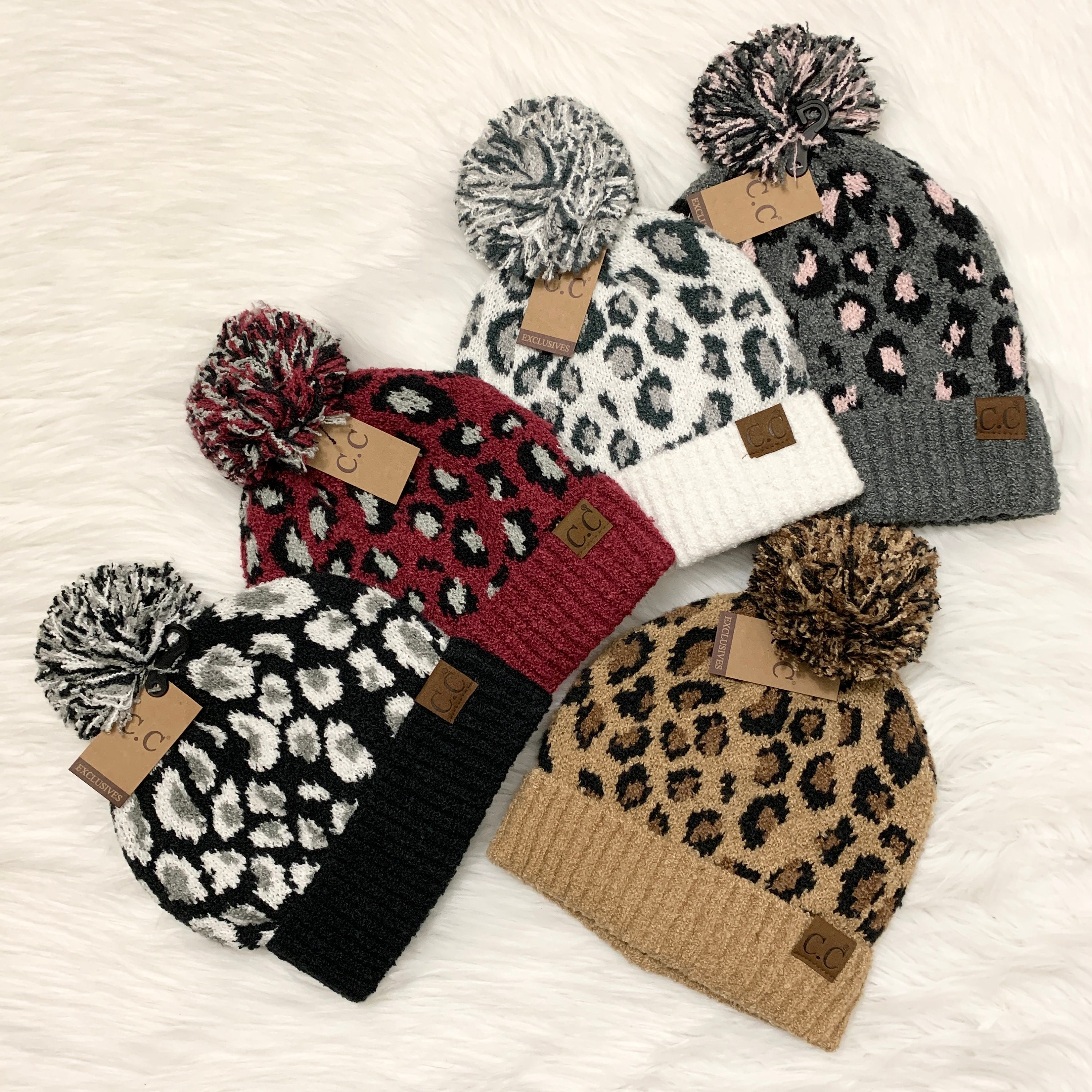 C.C Beanies Chunky Filled Leopard Pom 