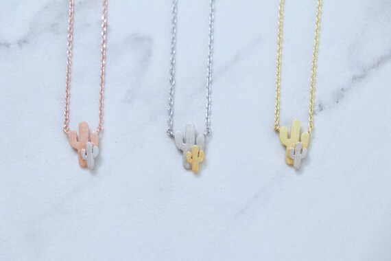 Dainty Two Tone Cactus Necklace Nopal 