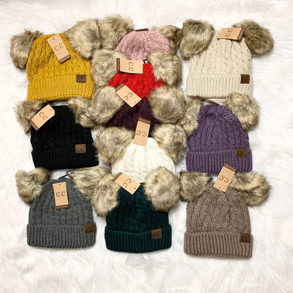 C.C Beanies Double Faux Fur Pom Beanie 